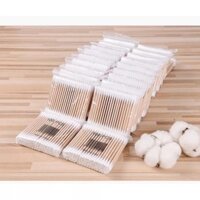 Túi 100 Tăm Bông Ngoáy Tai, Lấy Ráy Tai Thân Gỗ, Bông Kháng Khuẩn Thân Thiện Với Môi Trường. TakyHome 7033