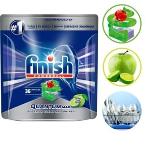 Túi 36 viên rửa chén Finish Quantum Max Dishwasher Tablets Apple Lime Blast QT09447 - hương chanh, táo