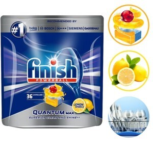 Túi 36 viên rửa chén Finish Quantum Max Dishwasher Tablets Lemon Sparkle QT09446 - hương chanh