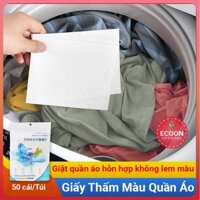 Túi 50 giấy thấm hút chống loang màu quần áo, bảo vệ màu quần áo khi giặt máy hoặc giặt tay hiệu quả cao - 1 túi 50 miếng