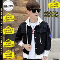 [túi] Áo khoác jean đen nón nỉ FORM RỘNG có túi trong unisex đủ màu đen - xanh - áo jean SI1156 mũ ngôi sao BB Jeans