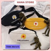 Túi bao tử đeo chéo vải bố unisex nam nữ đeo bụng đeo trước ngực hình hoa cúc T569