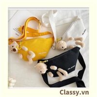 Túi bao tử nữ Classy vải canvas đi chơi mini nhỏ giá rẻ đẹp hoạ tiết chú gấu xinh T278 - T278-TRẮNG