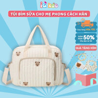 Túi bỉm sữa thêu phong cách Hàn Quốc vải Muslin cao cấp đựng đồ cho mẹ và bé IQKAO