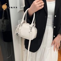 Túi Bowling MKEB PU, Túi Đeo Vai Màu Bạc Túi Xách, Túi Đeo Ngang Phong Cách Hàn Quốc Di Động Da PU Boston Túi Du Lịch