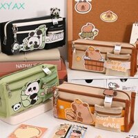 Túi bút 3 ngăn túi mini hoạt hình cute, hộp bút học sinh đa năng nhiều màu SchoolPanda