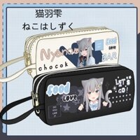 Túi bút chì hình mèo với hình lông vũ, túi bút chì hai lớp dung tích lớn, hộp bút chì văn phòng phẩm cho học sinh