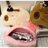 Túi Bút, Hộp Bút Vải Bông CAPYBARA Chỏm Tóc Đáng Yêu Kèm Kẹp Tóc