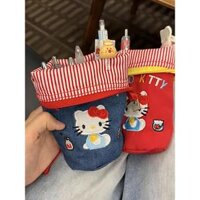 💖Túi bút thêu Hello Kitty dễ thương, hình thùng nước xếp gọn, hộp đựng văn phòng phẩm dung tích lớn.