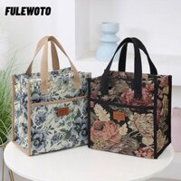 Túi cách nhiệt FILEWOTO, Túi đựng đồ ăn trưa in hoa chống thấm nước di động, Túi xách giữ nhiệt dung tích lớn dày