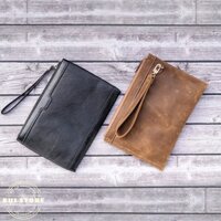 Túi cầm tay Clutch nam handmade da bò sáp ngựa điên - Crazy horse, màu nâu sáp, thời trang cao cấp, bảo hành 3 năm