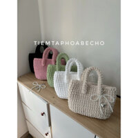 TÚI CẦM TAY LEN NHUNG ĐŨA HANDMADE KÈM MÓC KHOÁ NƠ ĐI BIỂN, TÚI LEN NHUNG ĐŨA HANDMADE, TÚI XÁCH NỮ DỄ THƯƠNG