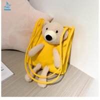 Túi canvas Đeo Chéo Đa Năng Họa Tiết Gấu Hoạt Hình Dễ Thương Cho Nữ