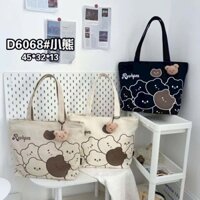 Túi Canvas đi học thêm đi chơi họa tiết gấu xinh xỉu dễ thương phong cách thời trang Hàn Quốc