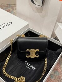 Túi Celine Mini Chain Claude Siêu Cấp Màu Đen Khoá Vàng 11x8x4cm
