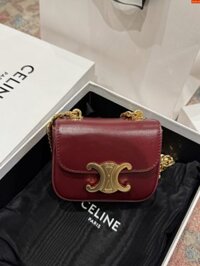 Túi Celine Mini Chain Claude Siêu Cấp Màu Đỏ Mận Khoá Vàng 11x8x4cm