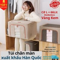 Túi chăn màn khung sắt xuất khẩu Hàn Quốc, Túi đựng chăn mền quần áo cao cấp chính hãng D Danido - kem - 50x40x33cm  66Lit