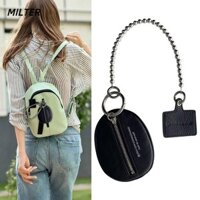 Túi chìa khóa MILTER, có chuỗi hạt Túi đựng tiền xu màu đen, Ví đựng tiền xu cao cấp bằng da PU