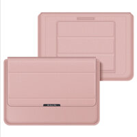 Túi chống sốc bao da dành cho ipad laptop macbook surface kiêm giá đỡ tản nhiệt kèm ví đựng sạc chuột - Hàng chính hãng - Màu Hồng - Laptop 14 inch