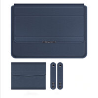 Túi chống sốc bao da laptop macbook kiêm giá đỡ tản nhiệt kèm ví đựng sạc chuột - XANH ĐEN - Macbook Pro 15