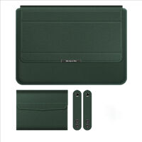 Túi chống sốc bao da laptop dành cho macbook kiêm giá đỡ tản nhiệt kèm ví đựng sạc chuột - XANH RÊU - 16 INCH