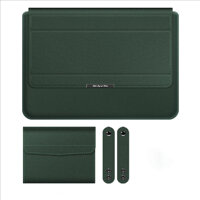 Túi chống sốc bao da laptop macbook kiêm giá đỡ tản nhiệt kèm ví đựng sạc chuột - XANH RÊU - Macbook Pro 15