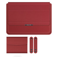 Túi chống sốc bao da laptop macbook kiêm giá đỡ tản nhiệt kèm ví đựng sạc chuột - Đỏ - Macbook Pro 15