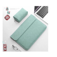Túi chống sốc cho macbook, laptop, surface tặng kèm ví đựng sạc chuột - Xanh Bạc Hà da lộn - Hp envy 13.3 inch