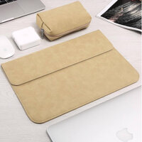 Túi chống sốc cho macbook, laptop, surface tặng kèm ví đựng sạc chuột - Vàng cát da lộn - Hp envy 13.3 inch