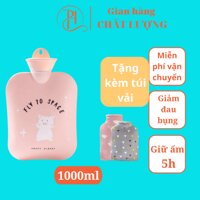 Túi chườm bụng kinh 1000ml, túi chườm nóng giảm đau bụng, đau lưng hiệu quả - Tặng kèm túi vải nhung mềm mại. - Heo hồng cute 1000ml