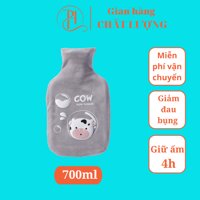Túi chườm bụng kinh 700ml, túi chườm nóng giảm đau bụng đau lưng nam tặng nữ - Grey Cow 700ml