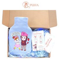 Túi chườm nóng đau bụng kinh PUHA 1000ml, món quà ý nghĩa tặng bạn gái, kèm hộp quà, thiệp nhắn gửi yêu thương - Bên Em - Blue