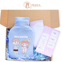 Túi chườm nóng đau bụng kinh PUHA 1000ml, món quà ý nghĩa tặng bạn gái, kèm hộp quà, thiệp nhắn gửi yêu thương - Love You Blue