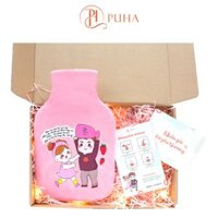 Túi chườm nóng đau bụng kinh PUHA 1000ml, món quà ý nghĩa tặng bạn gái, kèm hộp quà, thiệp nhắn gửi yêu thương - Bên Em- Hồng Dâu