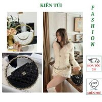 Túi clutch cầm tay dự tiệc nữ chà neo quai tròn nắp hít nam châm kèm dây đeo chéo fullbox