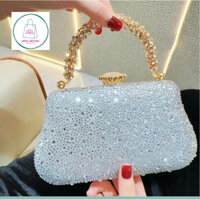 Túi clutch cầm tay dự tiệc đính đá pha lê nhỏ dáng cong mới