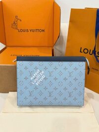 Túi Clutch Louis Vuitton Like Auth Họa Tiết Monogram Màu Xanh Dương 26cm