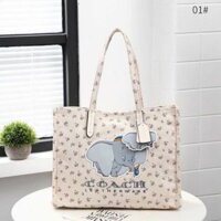 Túi Coach Bố Tote phối Da thật Form Ngang hàng chuẩn Authentic