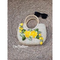 Túi cói ⚡ CỰC HOT ⚡ Túi lục bình Vintage thêu hoa ruy băng đi tiệc, chụp ảnh decor, kiểu dáng siêu đẹp