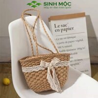 Túi cói đi biển, giỏ vintage có nơ dễ thương, túi xách nữ Sinh Mộc - M3015