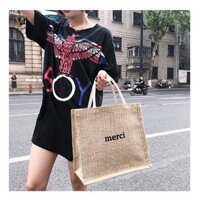 Túi  cói đi biển túi cói Merci hót hít 2024