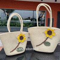 Túi cói đính hoa hướng dương có khoá kéo xinh xắn (SG36)