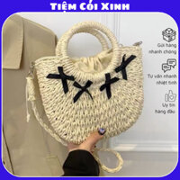 Túi cói đính nơ nhỏ kiểu túi bán nguyệt xách, đeo vai, đeo chéo dễ thương cho nữ đi biển Tiệm Cói Xinh