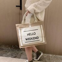 túi cói Hello Weekend siêu đẹp và tiện dụng phục vụ những chuyến đi biển của ce đây ạ👉Kích thước : 35x 29 cm