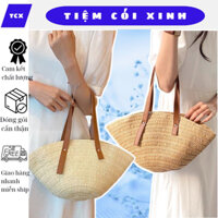 Túi cói hình quạt đeo vai dây da cỡ vừa trendy Tiệm Cói Xinh