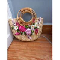 túi cói hoa ruy băng