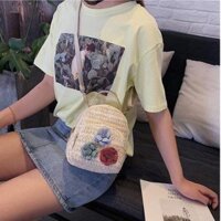 Túi cói hoa trà kiểu dáng balo