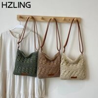 Túi cói HZLING, Túi đeo vai bằng rơm dệt, Túi xách thủ công dung tích lớn thời trang dành cho nữ