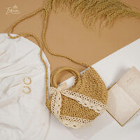 Túi cói túi đeo chéo nữ đi biển 2 màu kèm nơ xinh FIONA