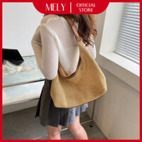 Túi cói vải viền da pu với 2 Tone màu nâu trắng của mùa hè cho những chuyến đi chơi BL03 Mely